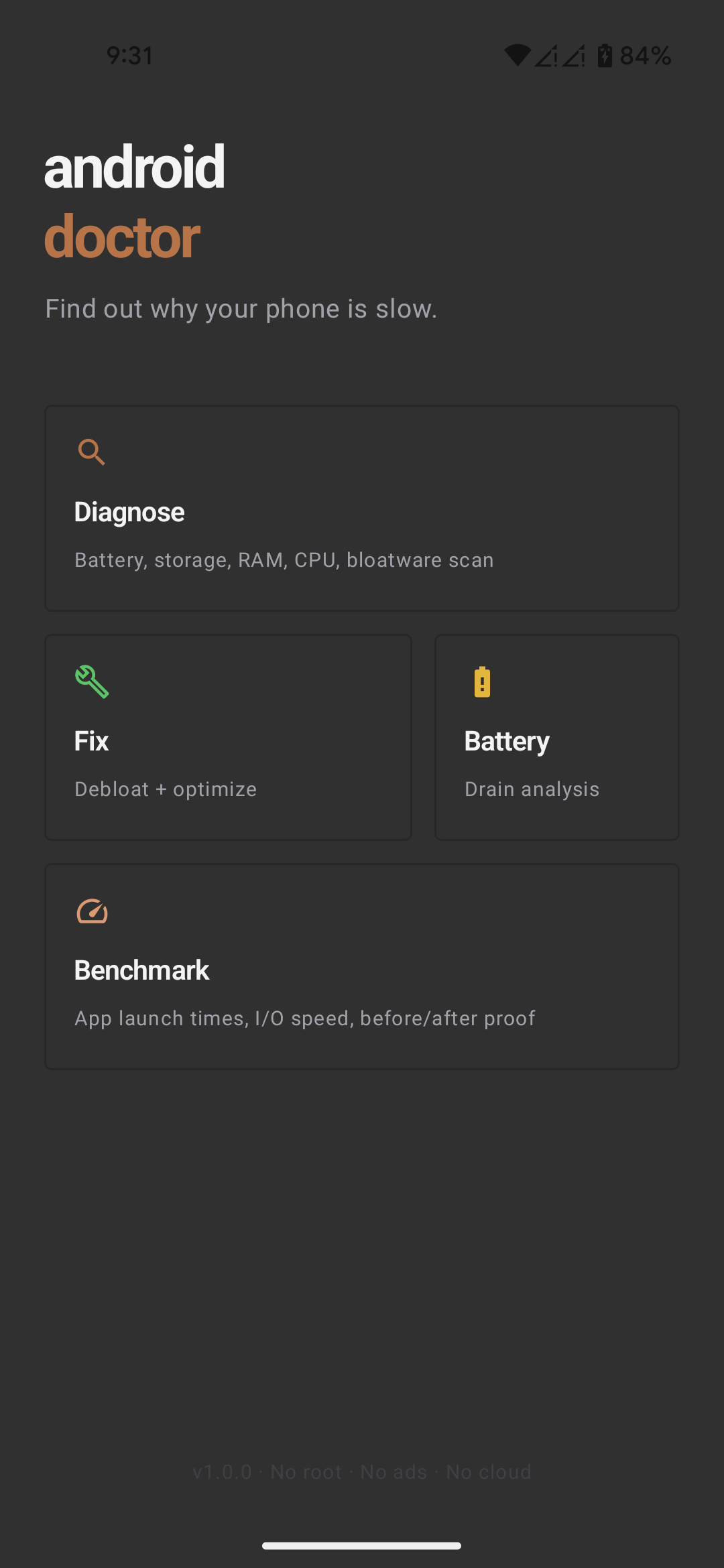 Android Doctor home screen